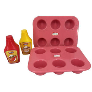 Little Tikes Cupcake Pans Ketchup Mustard Kitchen Play Food Toy Pretend Lot 4 Pc